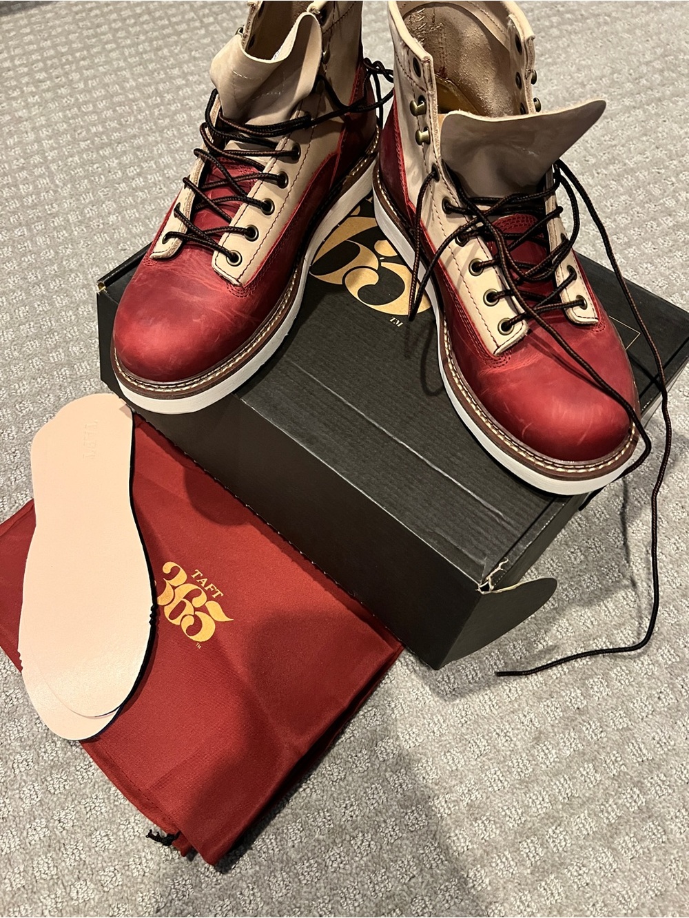 Taft Cherry/Cream Men's Boots - Two-Tone Lace-Up - Picture 3 of 5